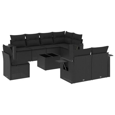 vidaXL Salon de jardin 9 pcs avec coussins noir résine tressée