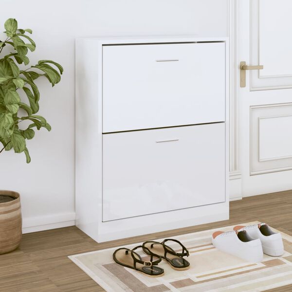 vidaXL Armoire à chaussure Blanc brillant 63x24x81 cm Bois ingénierie