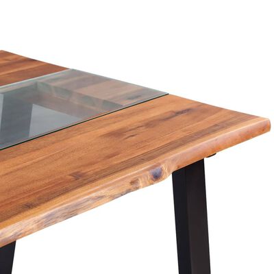 vidaXL Table de salle à manger Bois d'acacia et verre 180 x 90 x 75 cm