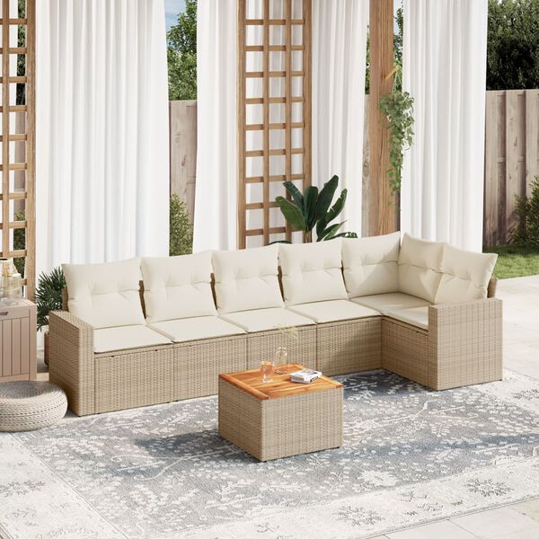 vidaXL Salon de jardin avec coussins 7 pcs beige r&eacute;sine tress&eacute;e