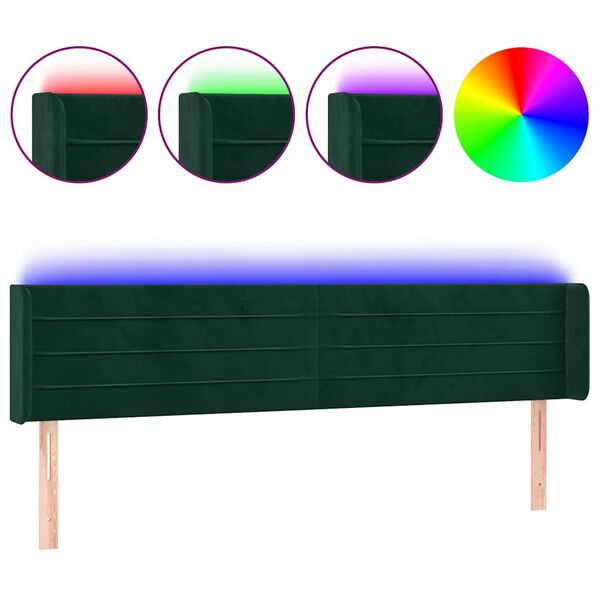 vidaXL T&ecirc;te de lit &agrave; LED Vert fonc&eacute; 203x16x78/88 cm Velours