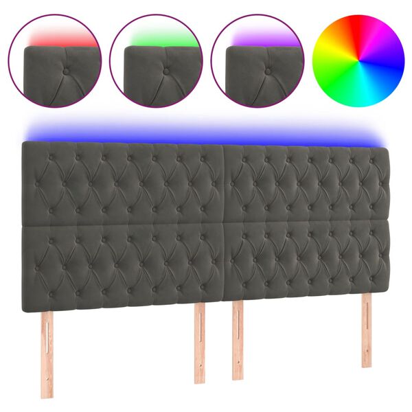 vidaXL T&ecirc;te de lit &agrave; LED Gris fonc&eacute; 180x7x118/128 cm Velours