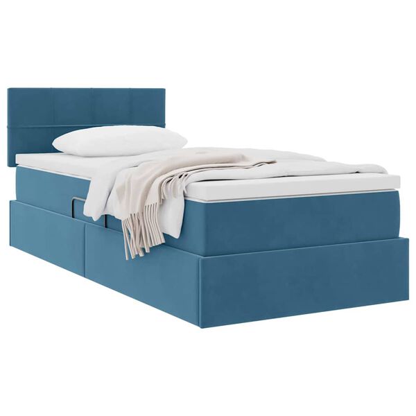 vidaXL Lit de Rangement avec matelas Bleu fonc&eacute; 90 x 200 cm Velours