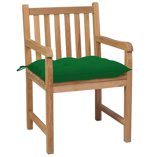 vidaXL Chaises de jardin lot de 6 et coussins vert Bois de teck solide