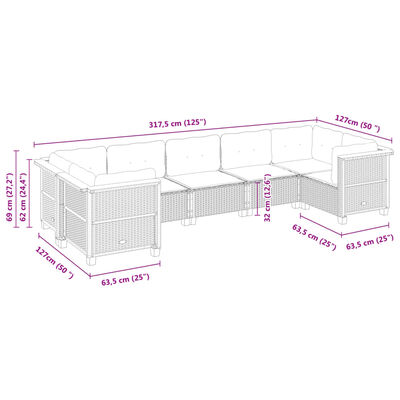 vidaXL Salon de jardin avec coussins 7 pcs gris résine tressée