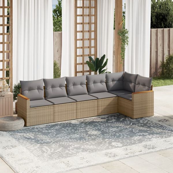 vidaXL Salon de jardin avec coussins 6pcs m&eacute;lange beige r&eacute;sine tress&eacute;e