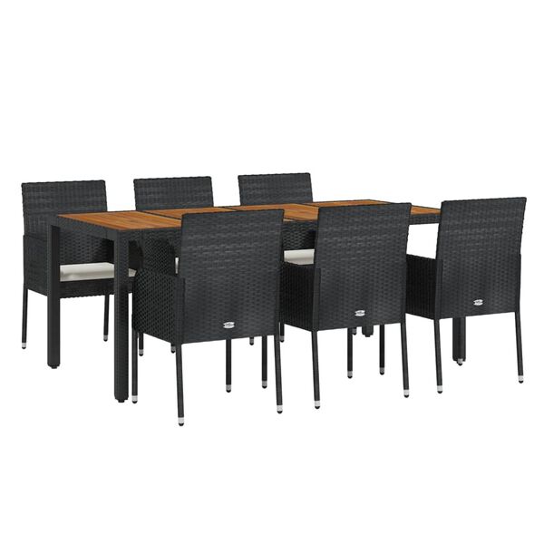 vidaXL Ensemble &agrave; manger de jardin coussins 7pcs Noir R&eacute;sine tress&eacute;e
