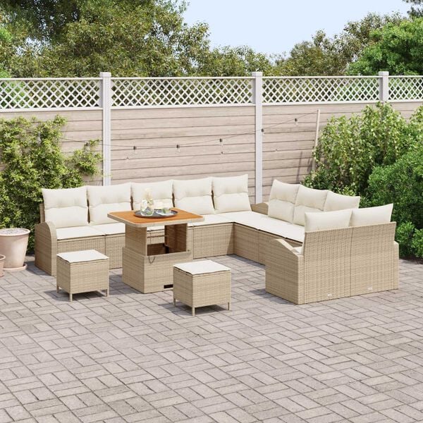 vidaXL Ensemble de canap&eacute; de jardin avec coussin 13 pcs Beige et cr&egrave;me