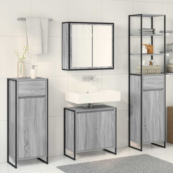 vidaXL Ensemble de mobilier de salle de bain avec tiroir Gris Sonoma