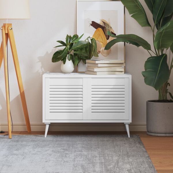 vidaXL Portes d'armoire &agrave; persiennes 2pcs blanc 39,5x39,4cm pin massif