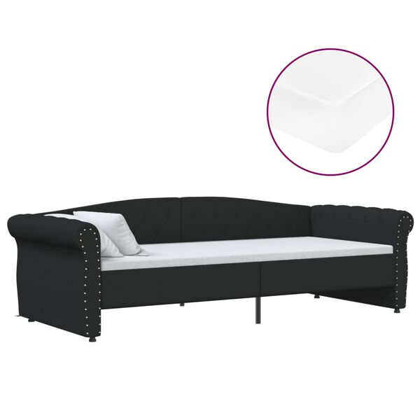 vidaXL Lit avec matelas et USB Noir Tissu 90x200 cm