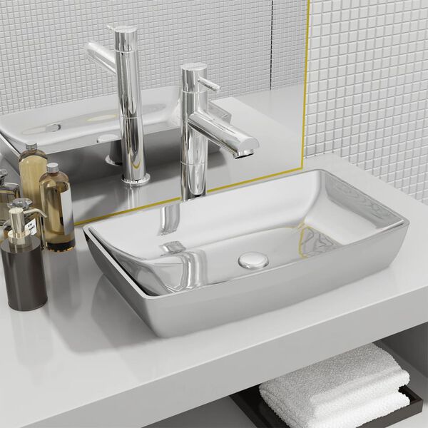 vidaXL Lavabo 71 x 38 x 13,5 cm C&eacute;ramique Argent&eacute;
