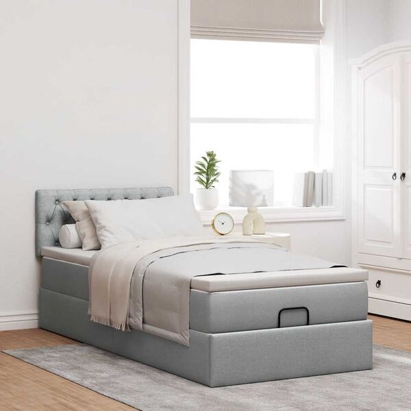 vidaXL Lit ottoman avec matelas gris clair 100x200 cm tissu