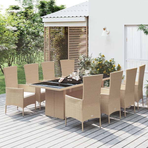 vidaXL Ensemble à manger de jardin et coussins 9 pcs beige Poly rotin