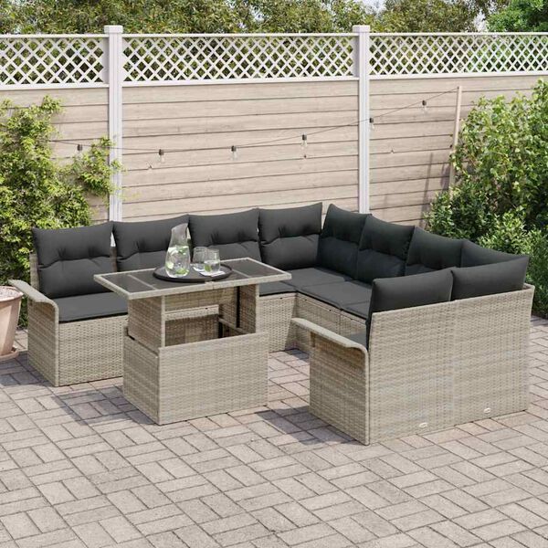 vidaXL Ensemble de canap&eacute; de jardin 9 pcs Gris clair polyrotin