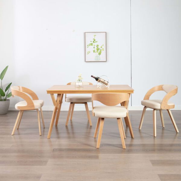 vidaXL Chaises &agrave; manger lot de 4 cr&egrave;me bois courb&eacute; et similicuir
