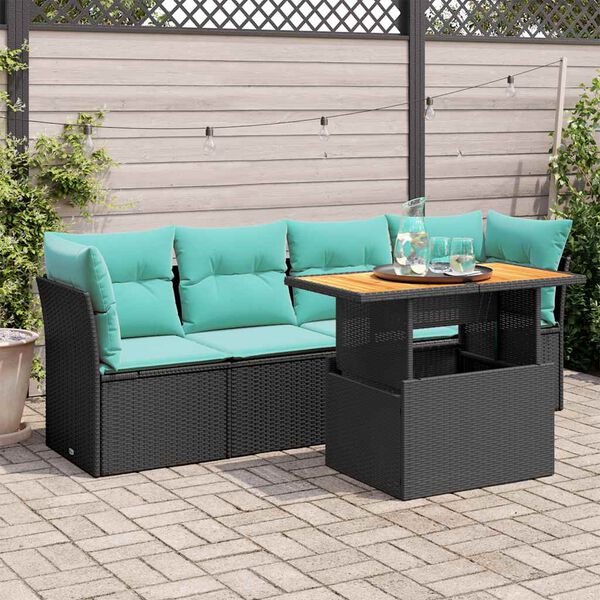 vidaXL Salon de jardin 5 pcs avec coussins noir r&eacute;sine tress&eacute;e