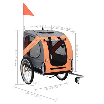 vidaXL Remorque de vélo pour animaux de compagnie orange et gris