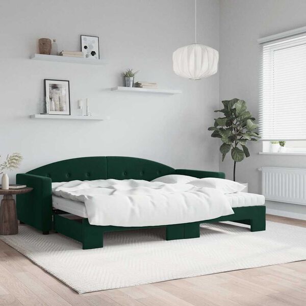 vidaXL Lit de jour avec gigogne et matelas vert fonc&eacute; 90x200cm velours
