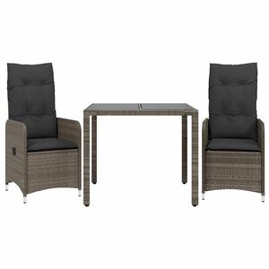 vidaXL Ensemble de bistro de jardin 3 pcs coussins gris poly rotin