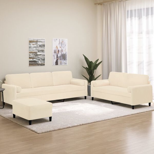 vidaXL Ensemble de canap&eacute;s 3 pcs coussins d&eacute;coratifs et coussins Cr&egrave;me