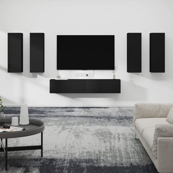 vidaXL Ensemble de meubles TV 6 pcs Noir Bois d'ing&eacute;nierie