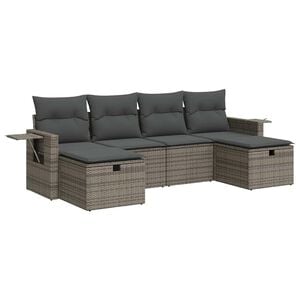 vidaXL Salon de jardin 6 pcs avec coussins gris r&eacute;sine tress&eacute;e