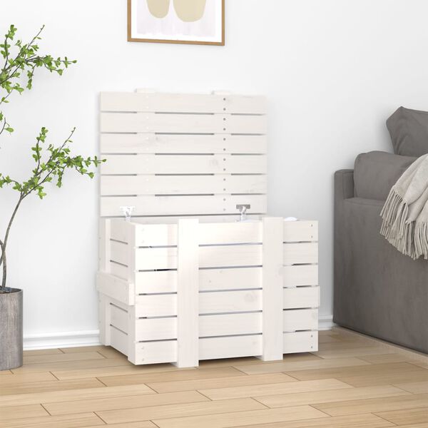 vidaXL Bo&icirc;te de rangement Blanc 58x40,5x42 cm Bois massif de pin