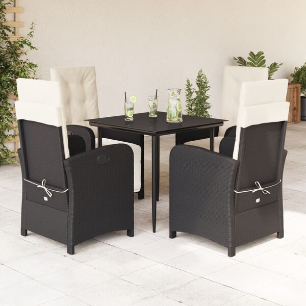 vidaXL Ensemble &agrave; manger de jardin coussins 5pcs Noir R&eacute;sine tress&eacute;e