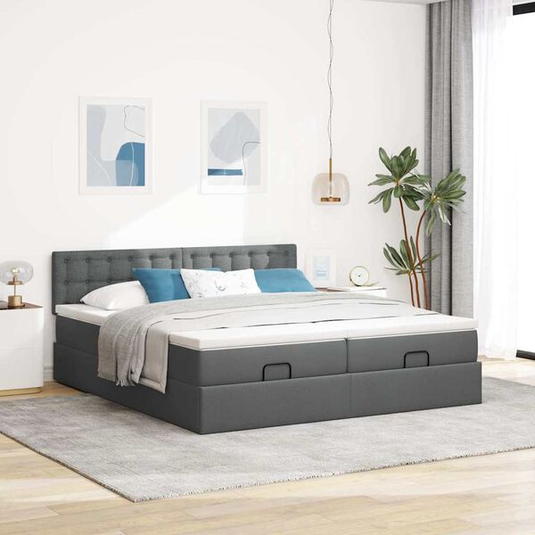 VidaXL Cadre de lit ottoman avec matelas gris fonc&eacute; 200x200cm tissu
