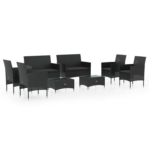 vidaXL Salon de jardin 8 pcs avec coussins r&eacute;sine tress&eacute;e noir