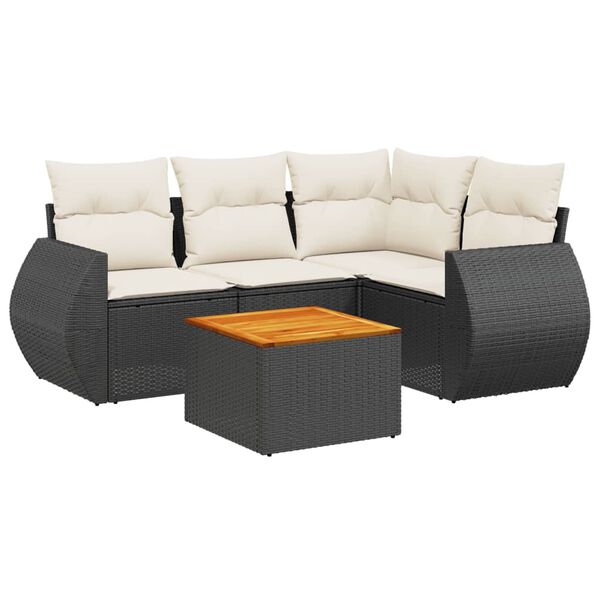 vidaXL Salon de jardin 5 pcs avec coussins noir r&eacute;sine tress&eacute;e