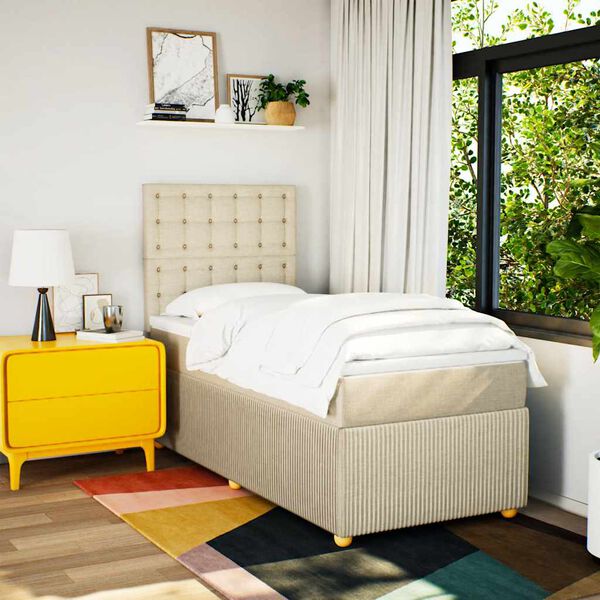 vidaXL Sommier &agrave; lattes de lit et matelas Cr&egrave;me 90x190 cm Tissu