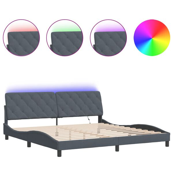 vidaXL Cadre de lit avec LED sans matelas gris fonc&eacute; 200x200 cm velours