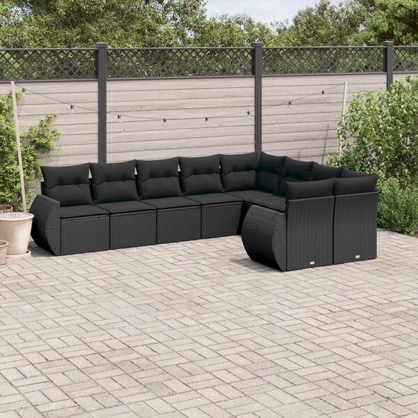 vidaXL Salon de jardin 9 pcs avec coussins noir r&eacute;sine tress&eacute;e