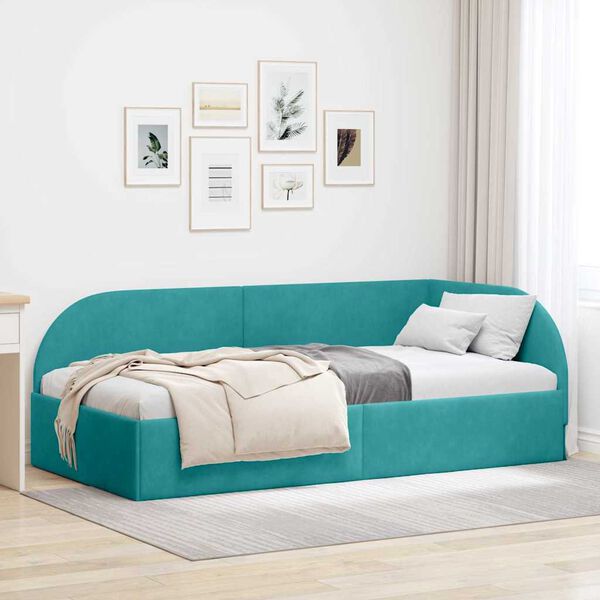 vidaXL Cadre de lit d'angle avec t&ecirc;te de lit Turquoise 90 cm x 200 cm