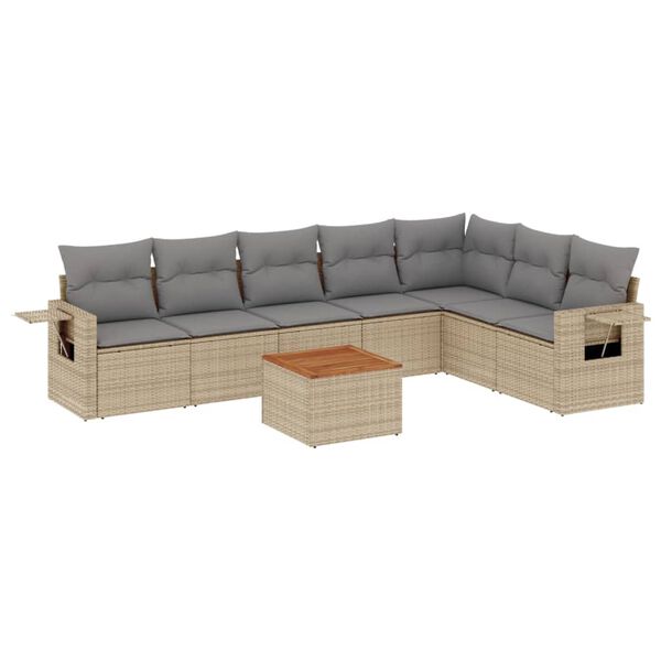 vidaXL Salon de jardin avec coussins 8pcs m&eacute;lange beige r&eacute;sine tress&eacute;e