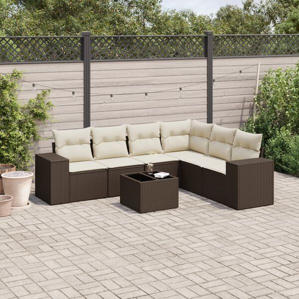 vidaXL Salon de jardin avec coussins 7 pcs marron r&eacute;sine tress&eacute;e