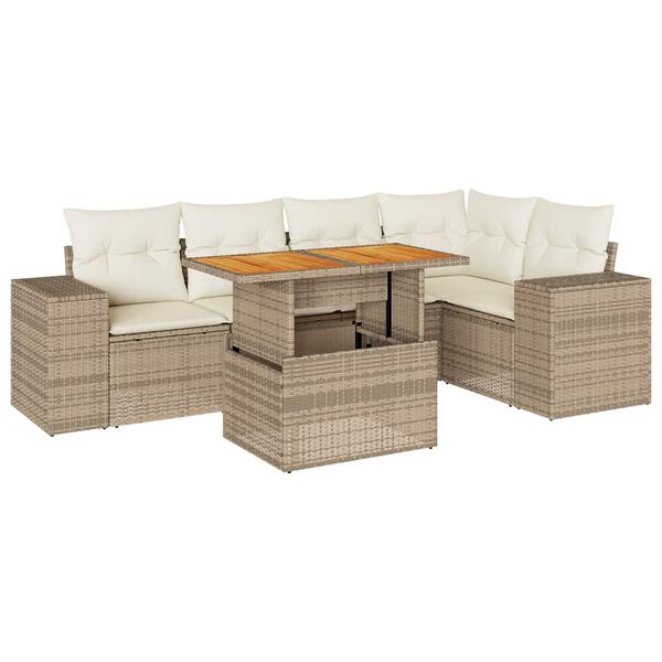 vidaXL Salon de jardin avec coussins 6 pcs beige r&eacute;sine tress&eacute;e
