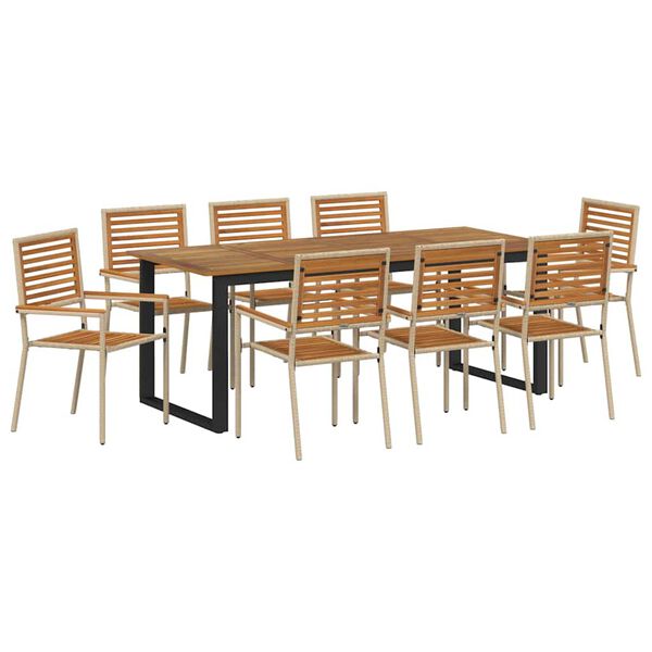 vidaXL Ensemble de salle &agrave; manger pour jardin 9 pcs Beige