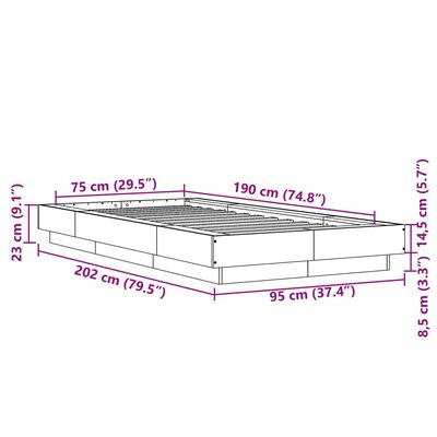 vidaXL Cadre de lit avec lumières LED gris béton 75x190 cm