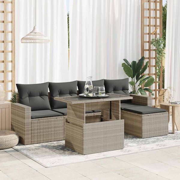 vidaXL Salon de jardin 6 pcs avec coussins gris clair r&eacute;sine tress&eacute;e