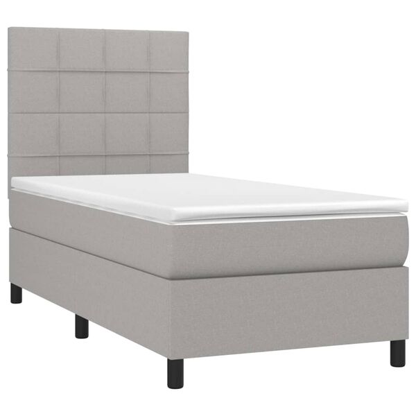 vidaXL Sommier &agrave; lattes de lit et matelas Gris clair 90x190 cm Tissu