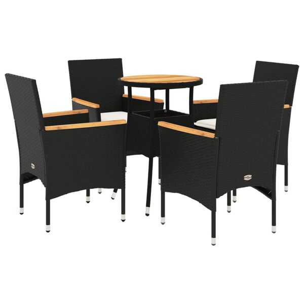 vidaXL Ensemble &agrave; manger de jardin et coussins 5 pcs noir rotin acacia