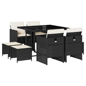 vidaXL Ensemble &agrave; manger jardin 9pcs et coussins noir r&eacute;sine tress&eacute;e