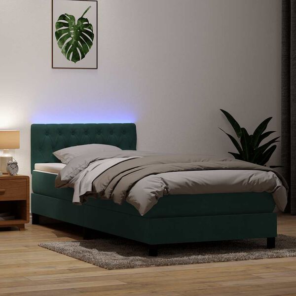 vidaXL Sommier &agrave; lattes de lit et matelas et LED vert fonc&eacute; 100x220cm velours