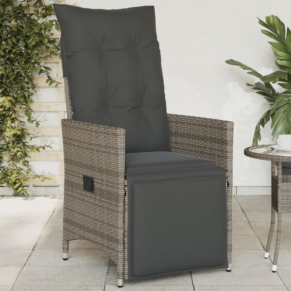 vidaXL Chaise inclinable de jardin avec coussins gris r&eacute;sine tress&eacute;e