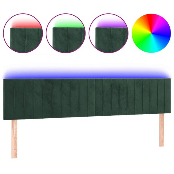 vidaXL Tête de lit à LED Vert foncé 200x5x78/88 cm Velours