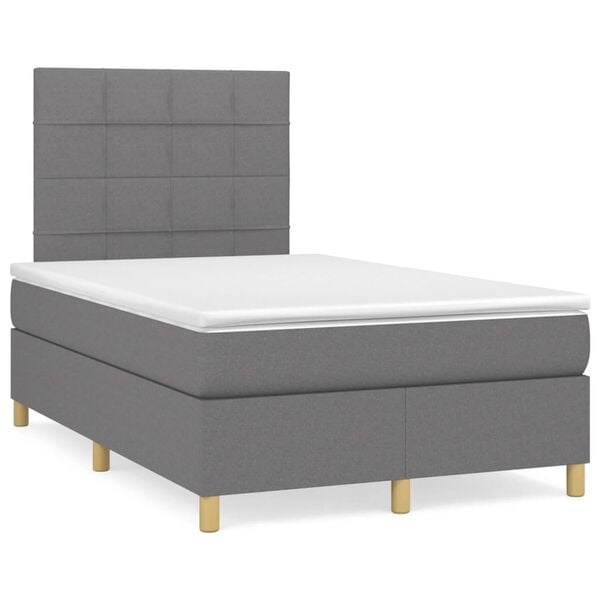 vidaXL Sommier &agrave; lattes de lit avec matelas Gris fonc&eacute; 120x200cm Tissu