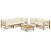 vidaXL Salon de jardin 6 pcs avec coussins blanc cr&egrave;me bambou